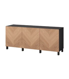 TV bench with drawers and door, black-brown